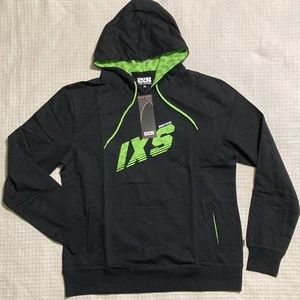 IXS Motorcycle Bike Wear Black and Green Logo Hoodie Sweatshirt Size XL